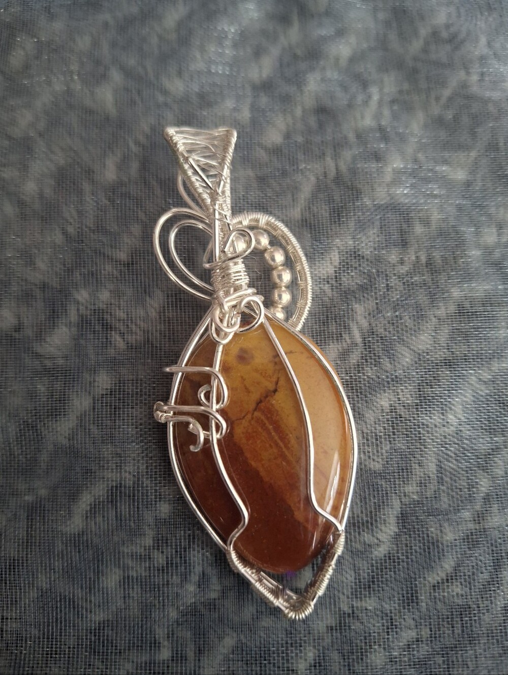 Handmade Brown Amber Wire Wrapped Pendant Necklace